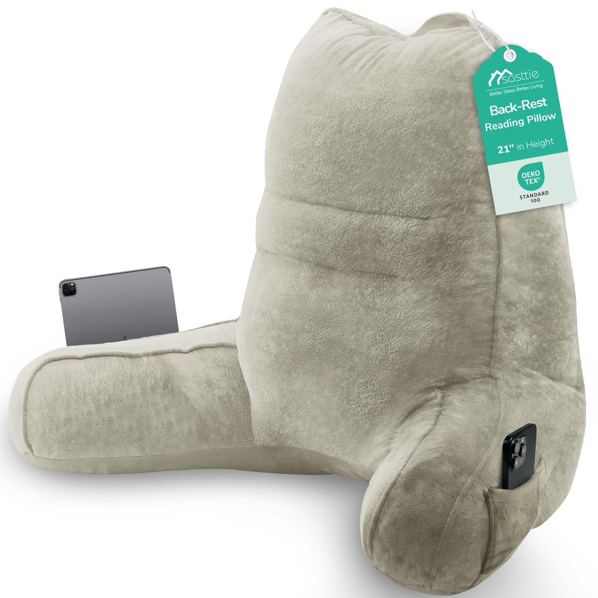 Sasttie Reading Pillow for Bed, Back Pillow for Sitting Up, Dark Grey