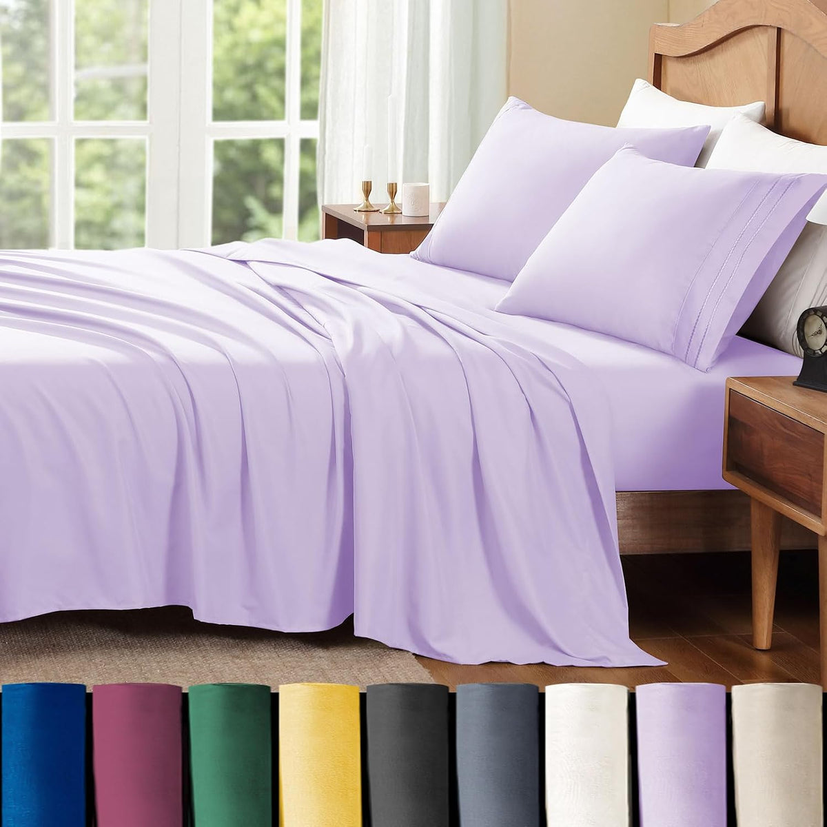 ClevaHome Queen Sheets Set, 4-Piece Fitted Queen Sheets, Lilac