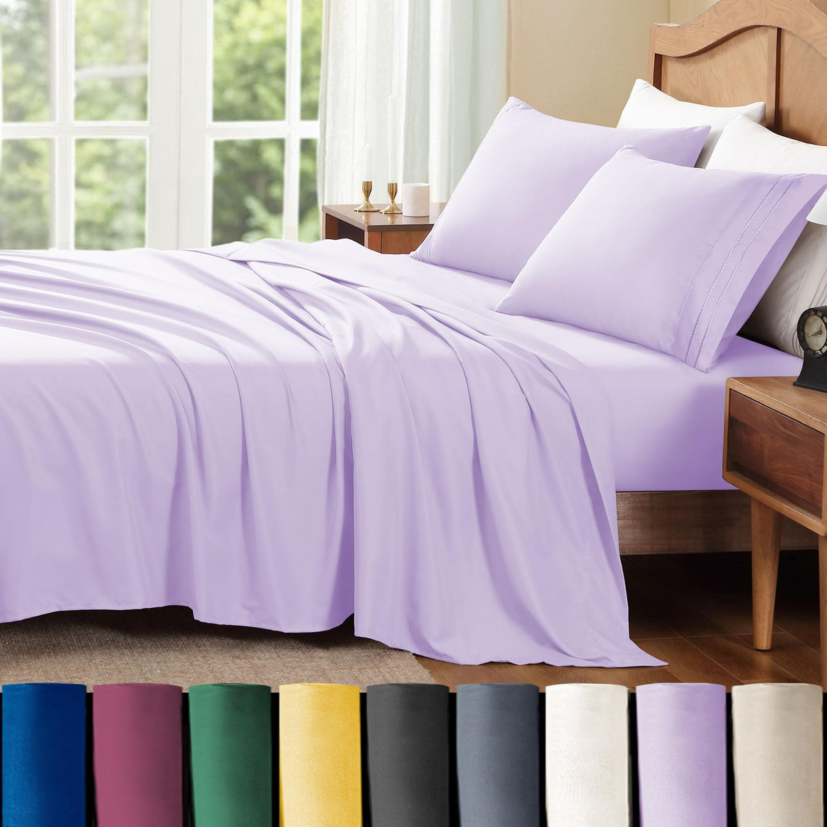 ClevaHome Queen Sheets Set, 4-Piece Fitted Queen Sheets, Lilac