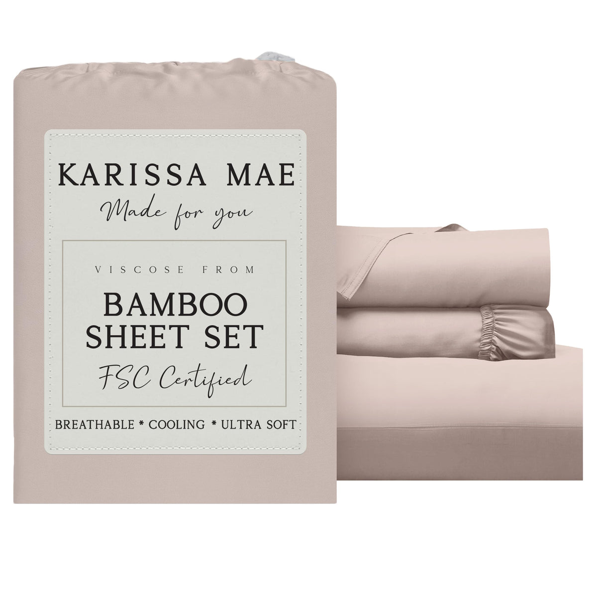 KARISSA MAE 7 Piece Luxury Bamboo Viscose Split King Sheets, FSC Certified