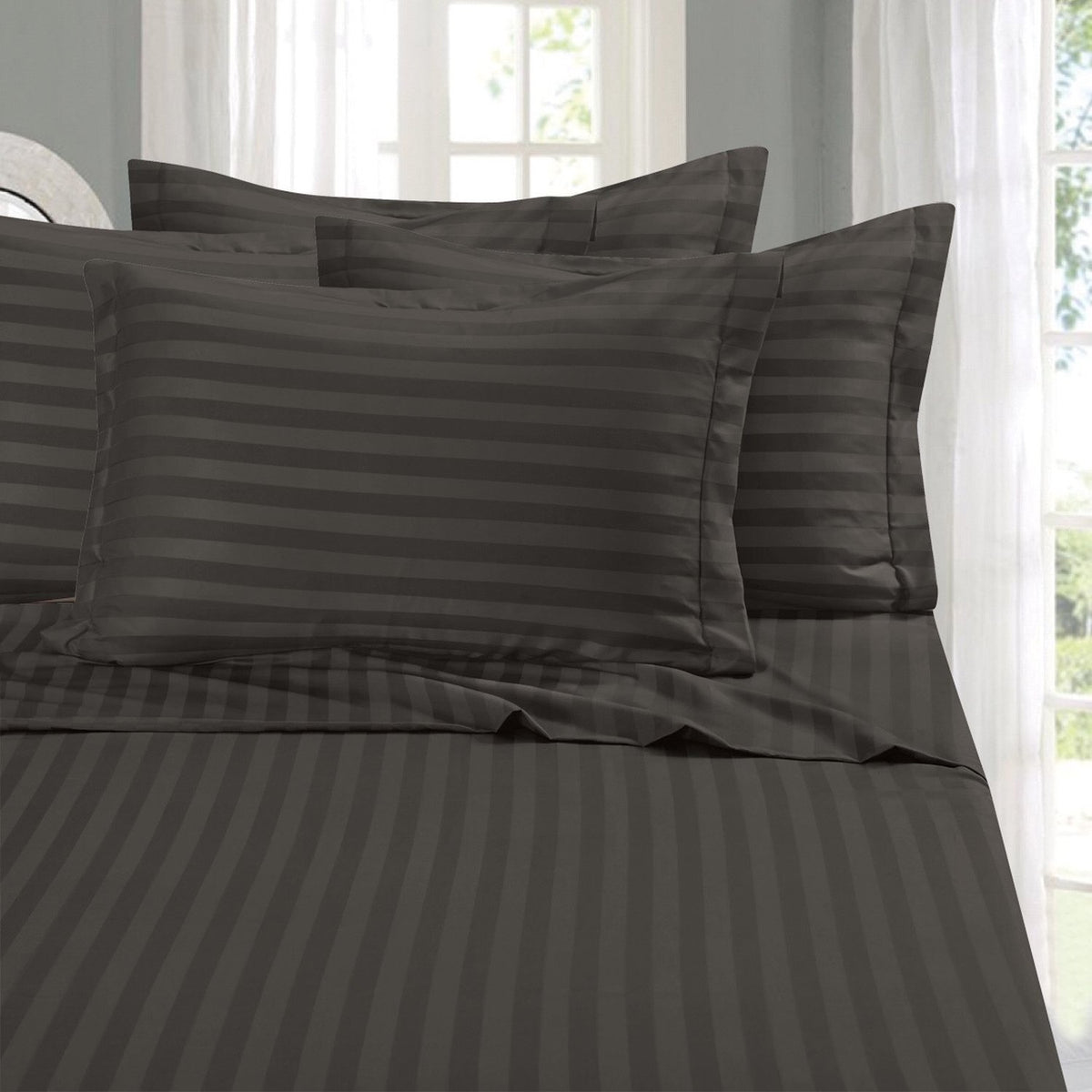 Elegant Comfort Softest and Coziest 6-Piece Sheet Set - 1500 Thread Count Egyptian Quality Luxurious Wrinkle Resistant 6-Piece Damask Stripe Bed Sheet Set, Queen, Camel/Gold