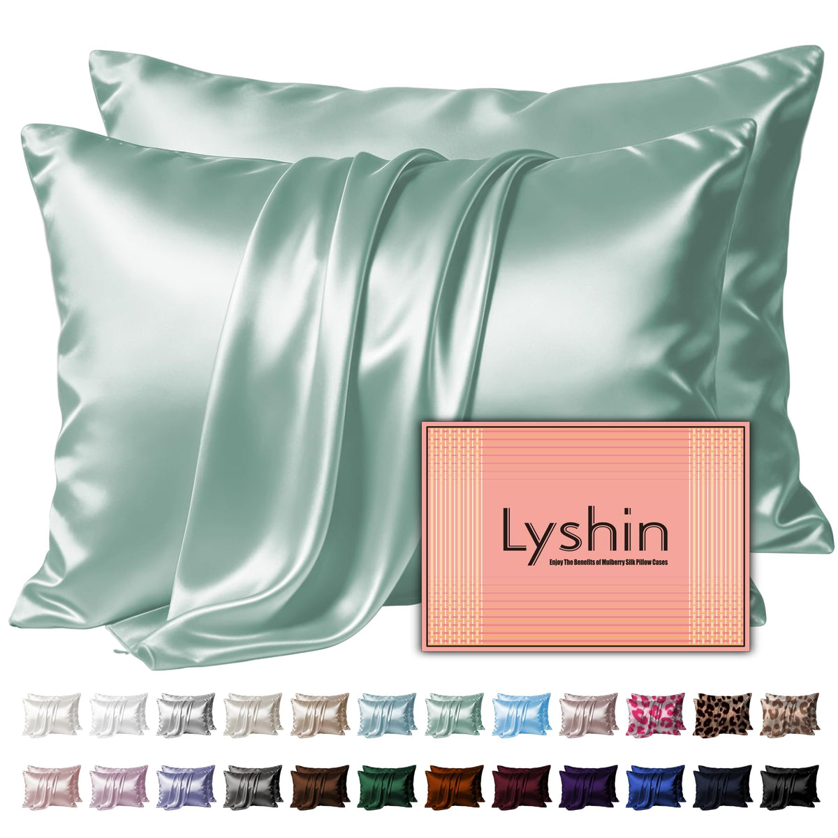 LYSHIN Silk Pillow Cases 2 Pack Standard Size with Zipper, Champagne