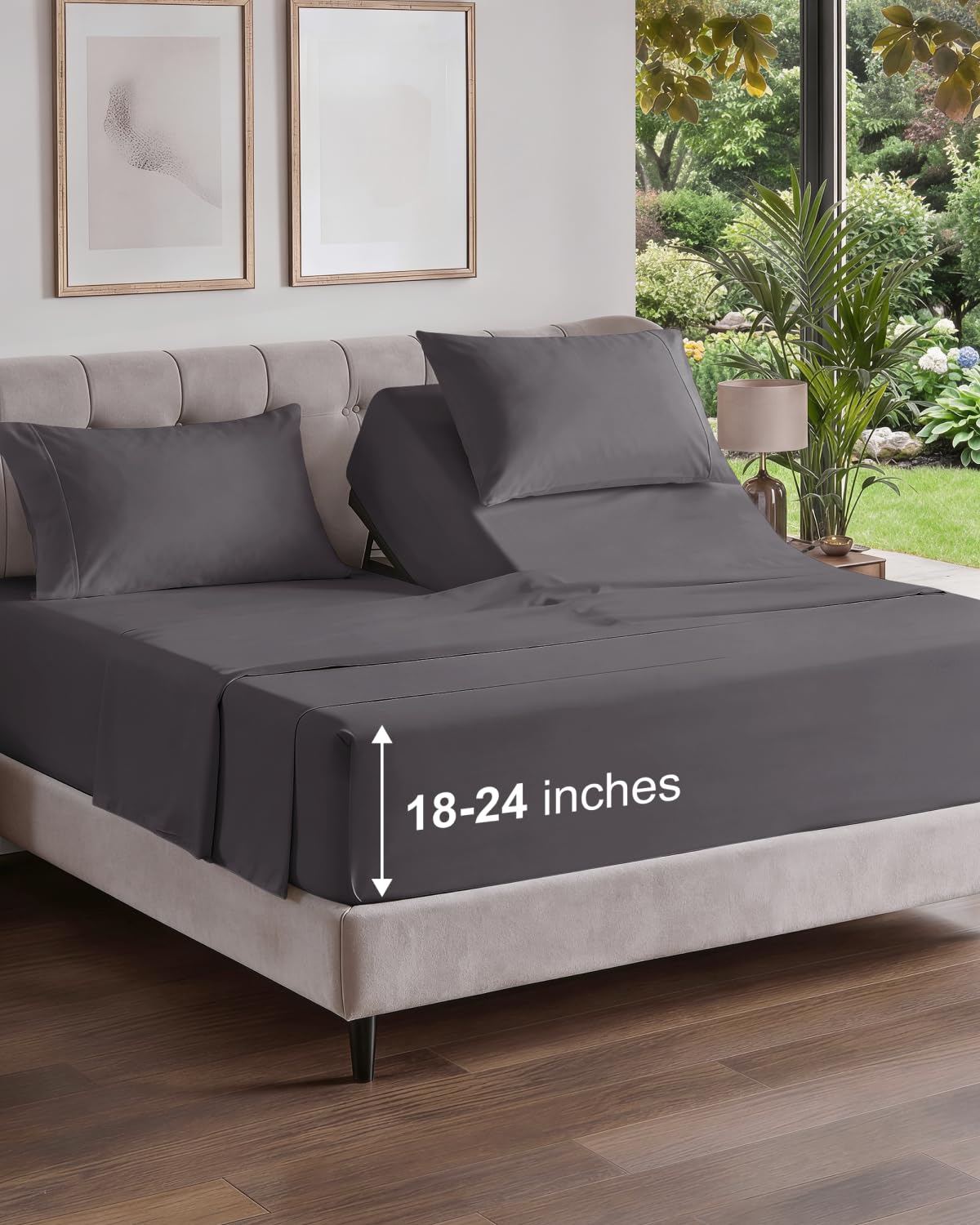 Extra Deep Queen Sheet Set - 4 Piece Breathable Cooling Sheets - Dark Grey