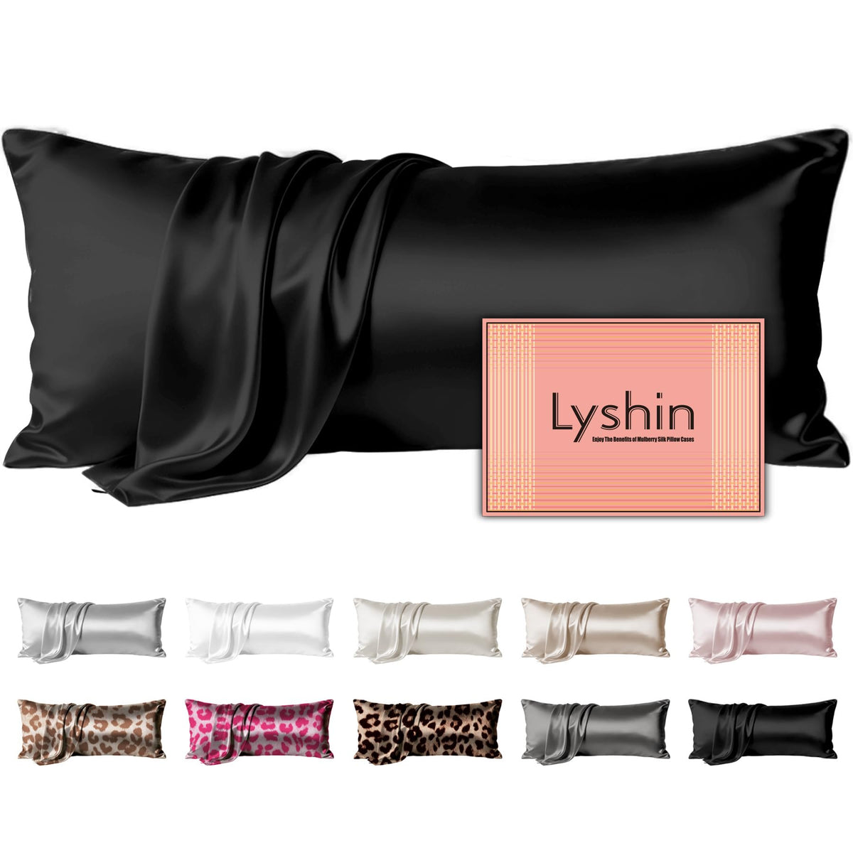LYSHIN Silk Pillow Cases 2 Pack Standard Size with Zipper, Champagne