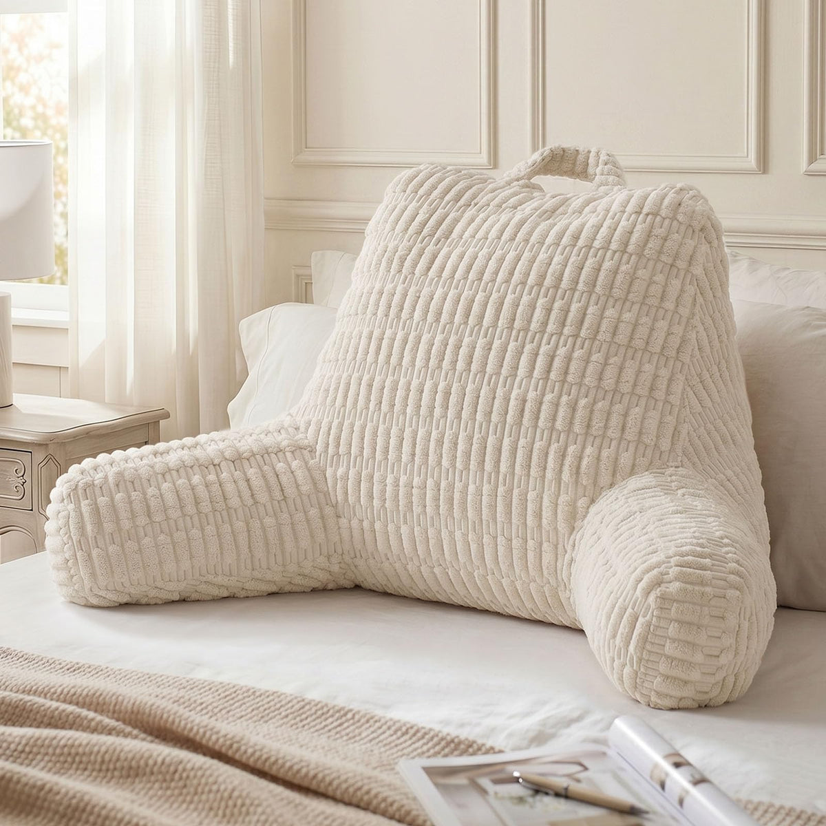 Blissful Diary Reading Pillow for Bed, Backrest Pillow, Cream White