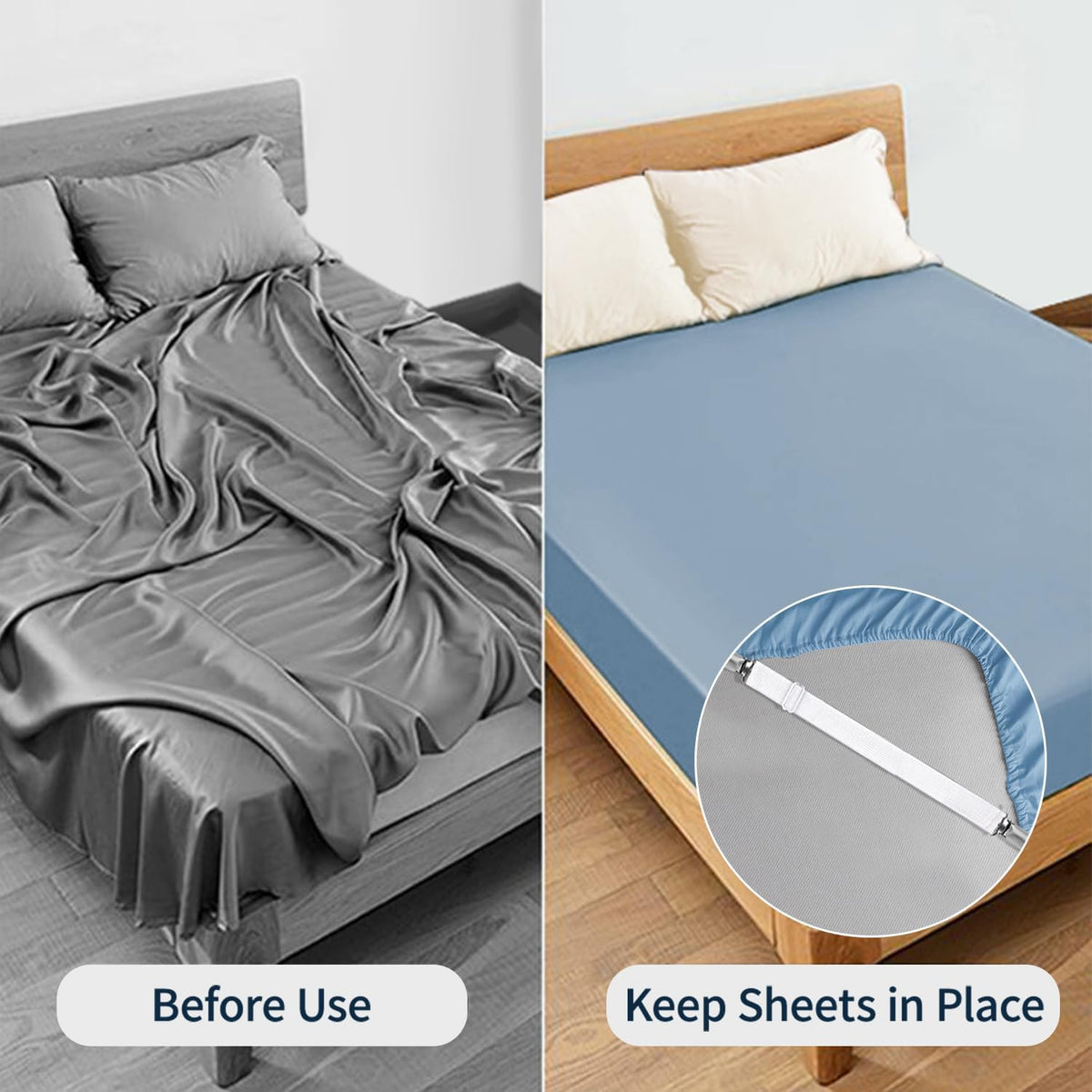 Sopito Sheet Straps, Adjustable Elastic Bed Sheet Holder, 4pcs White