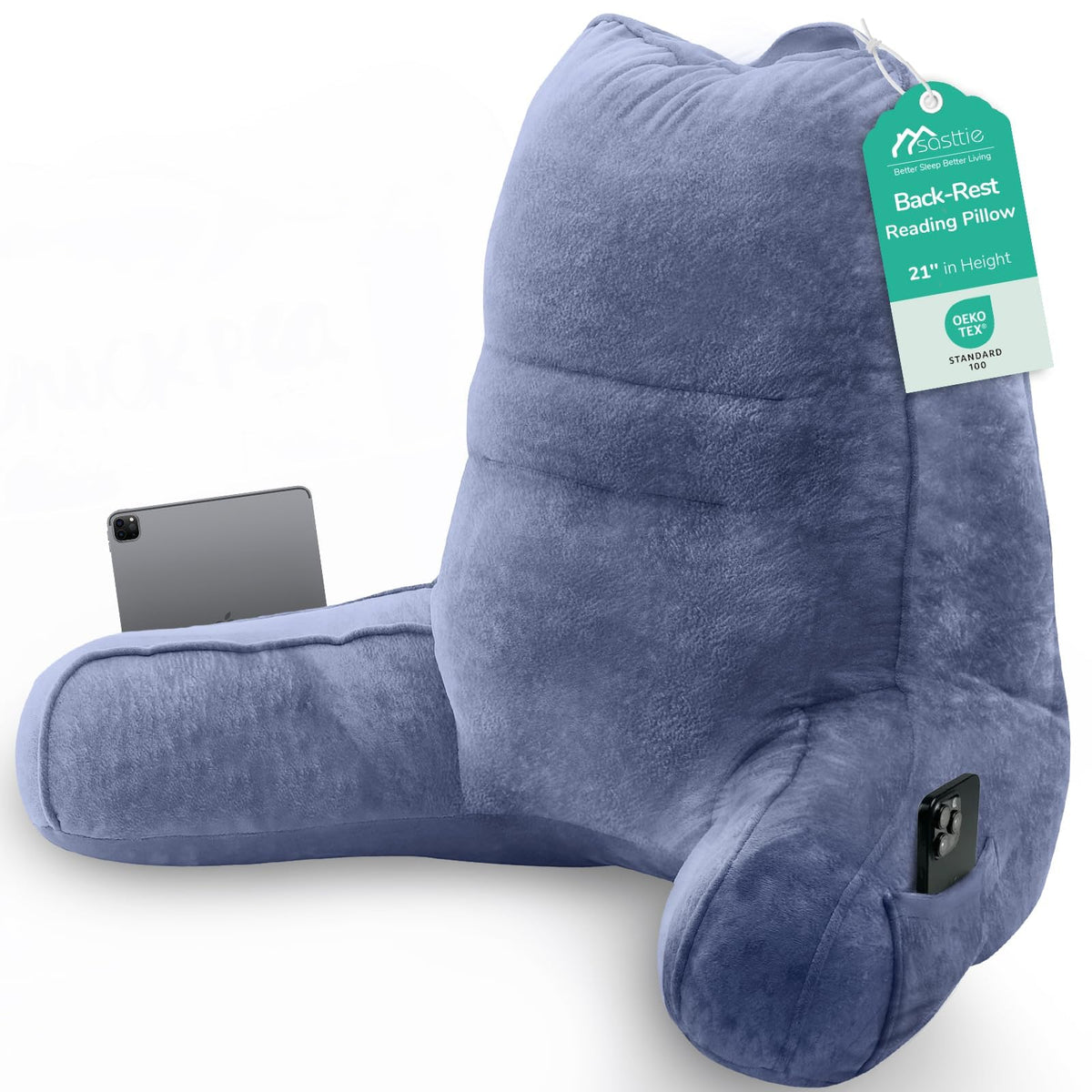 Sasttie Reading Pillow for Bed, Back Pillow for Sitting Up, Dark Grey
