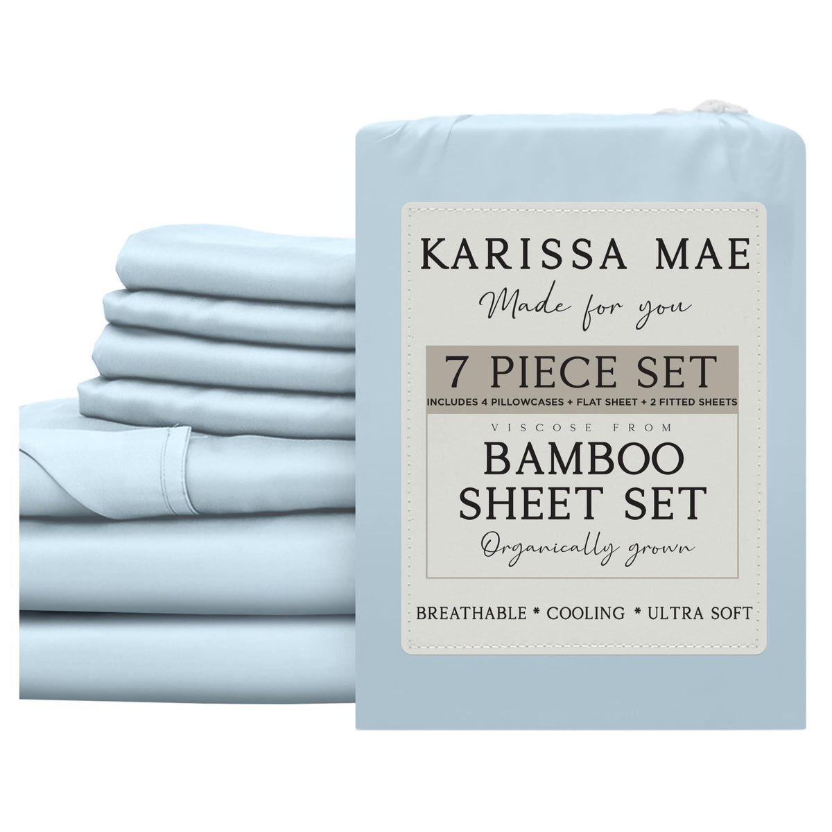 KARISSA MAE 7 Piece Luxury Bamboo Viscose Split King Sheets, FSC Certified
