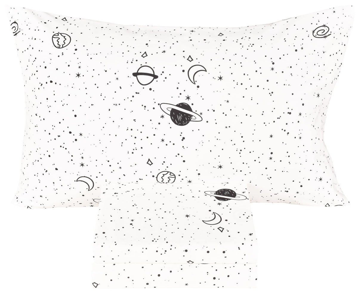 Scientific Sleep Moon & Stars Boys Girls 100% Cotton 3 Pcs Twin Bed Sheet Set Kids Toddler Teen, Flat Sheet & Fitted Sheet & Pillowcase Kids Bedding Set