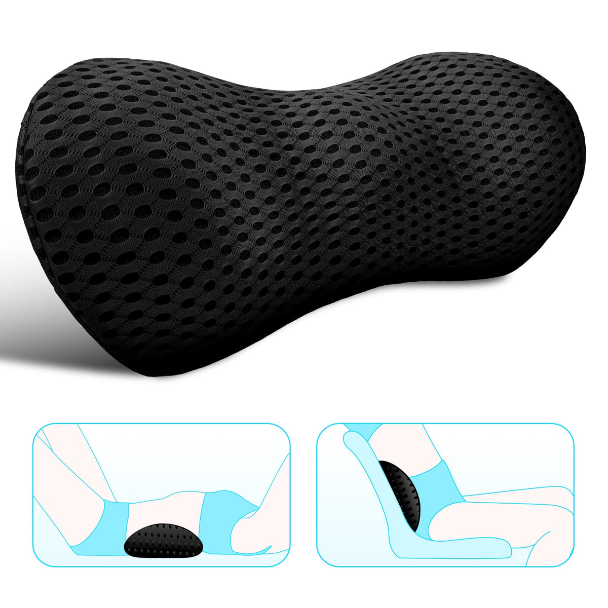 Lumbar Support Pillow for Office Chair, Memory Foam Lumbar Pillow for Lower Back Pain Relief (Grey)