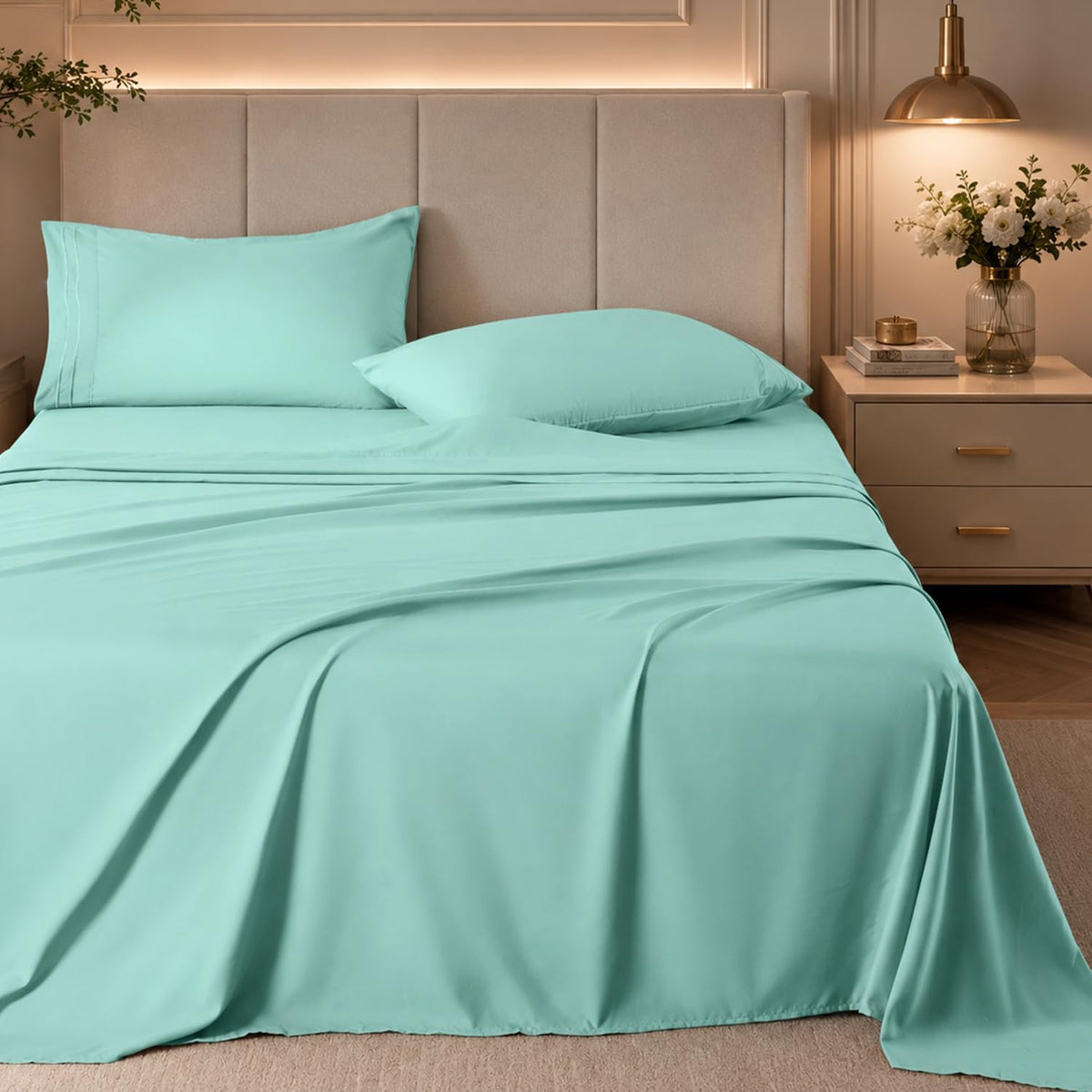 ROSE&RISY White Queen Sheet Set, 4 Pieces Soft Bedding Queen Sheet Set, Breathable and Cooling Sheets, Deep Pocket with 1 Fitted, 1 Flat, 2 Pillow Cases (White, Queen Size)