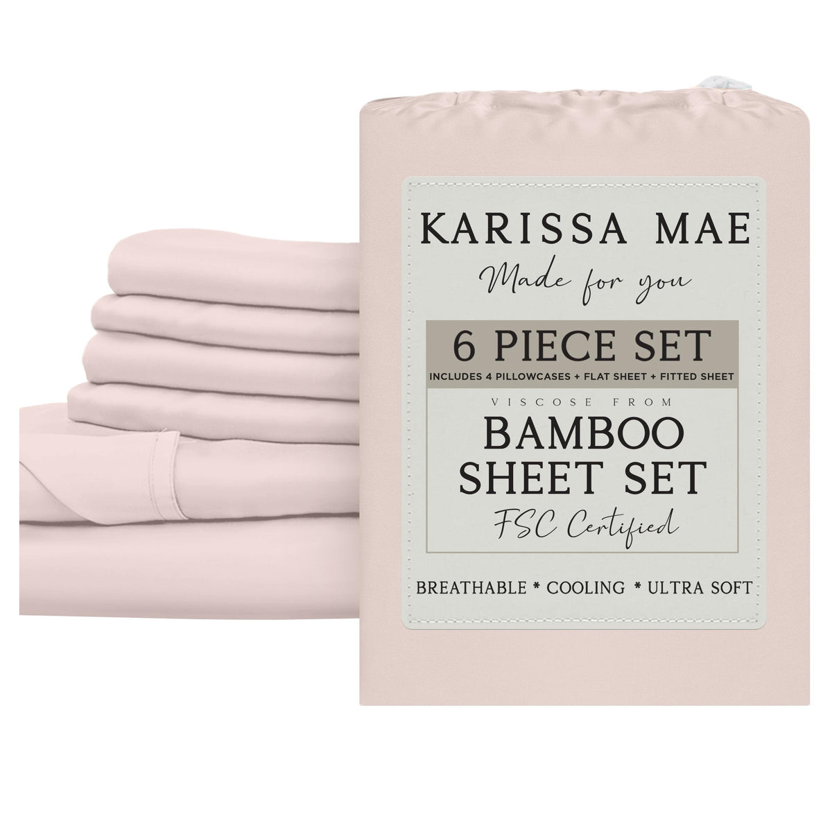 KARISSA MAE 7 Piece Luxury Bamboo Viscose Split King Sheets, FSC Certified