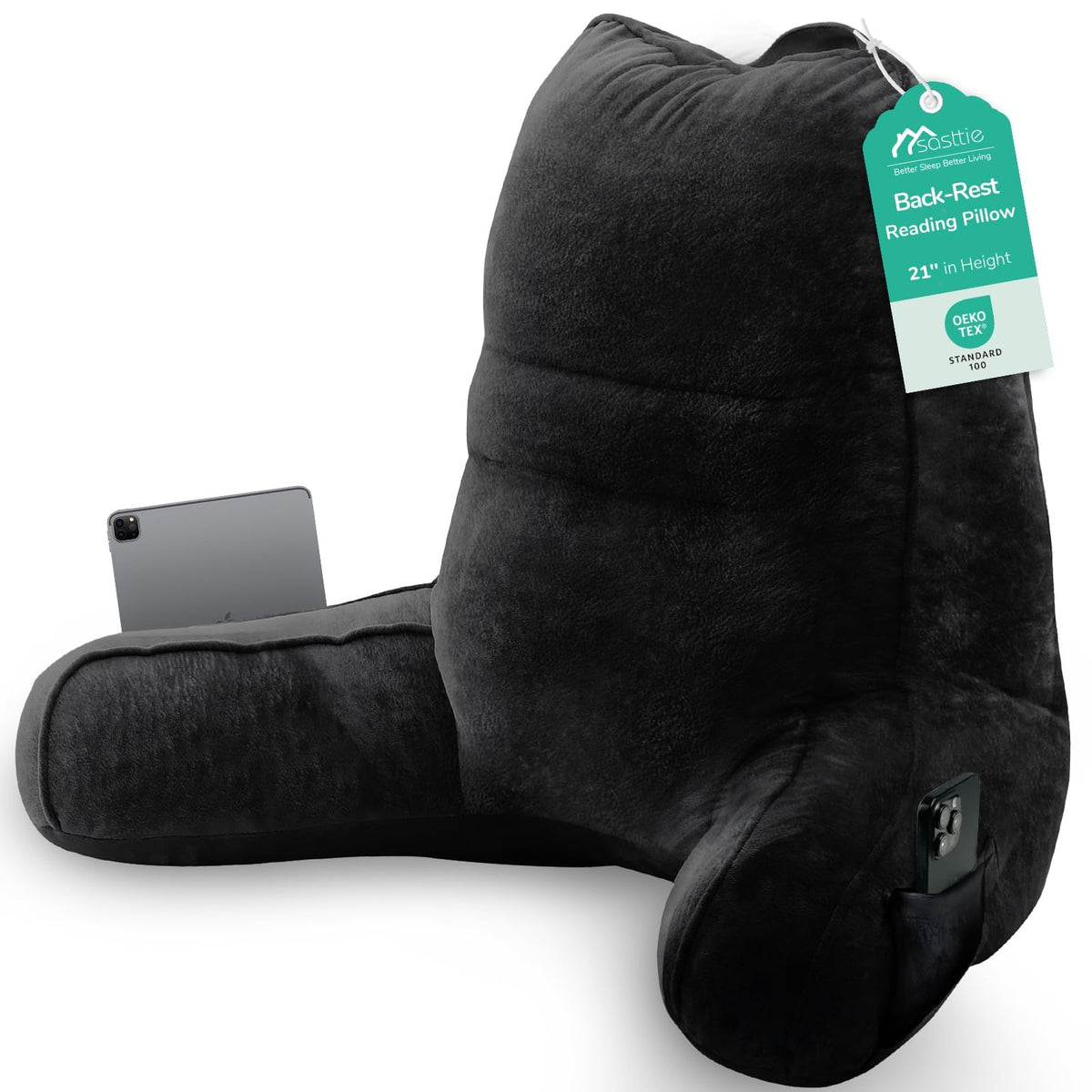 Sasttie Reading Pillow for Bed, Back Pillow for Sitting Up, Dark Grey