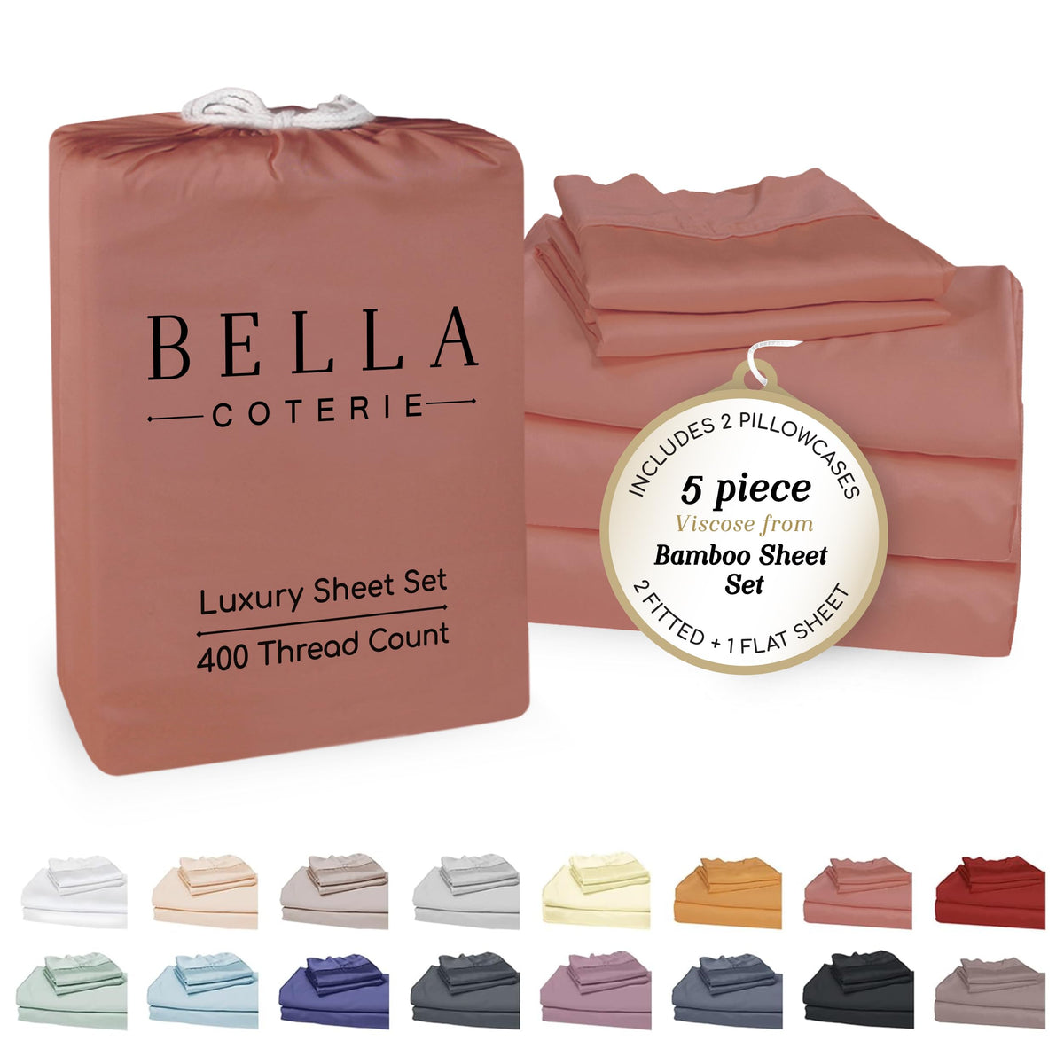 Bella Coterie Luxury Bamboo Viscose Queen Size Sheet Set