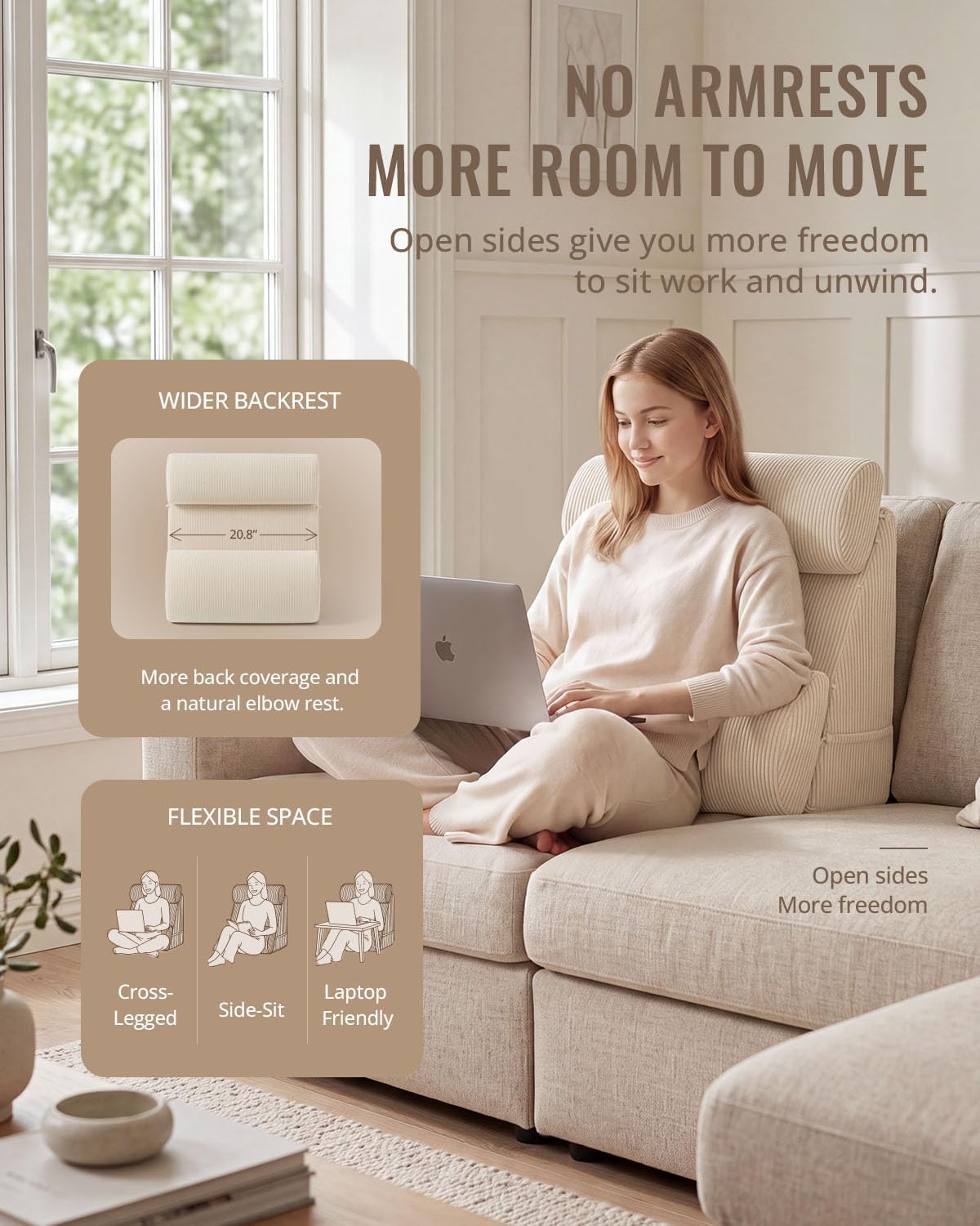 Blissful Diary Reading Pillow, Wide Backrest with Adjustable Support, Beige