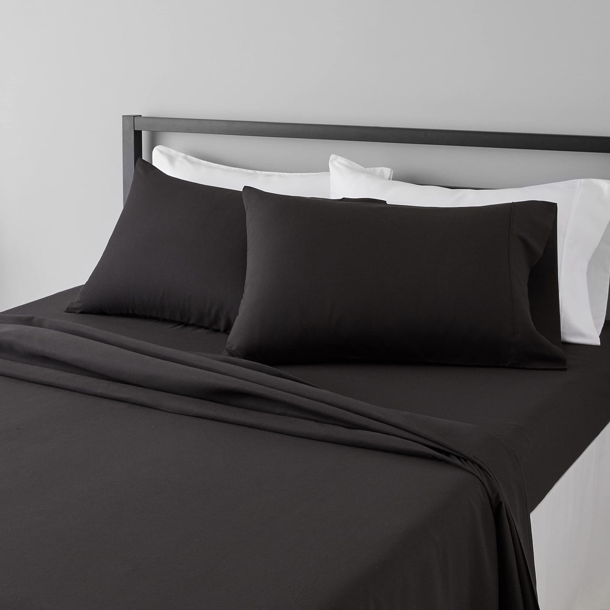 Amazon Basics Lightweight Super Soft Easy Care Wrinkle-Free Breathable Brushed Microfiber 3-Piece Bed Sheet Set with 14-Inch Deep Pockets, Twin, Dark Gray, Solid