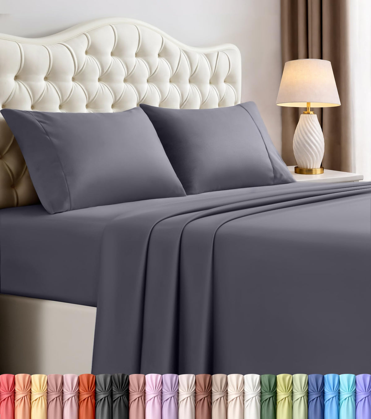 Queen Sheets Set, 4 Pieces 16" Deep Pocket Hotel Luxury Bed Sheets, Brown