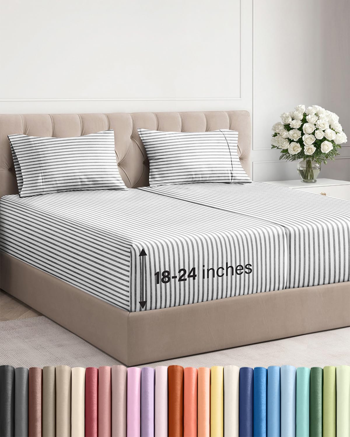 Extra Deep Queen Sheet Set - 4 Piece Breathable Cooling Sheets - Dark Grey