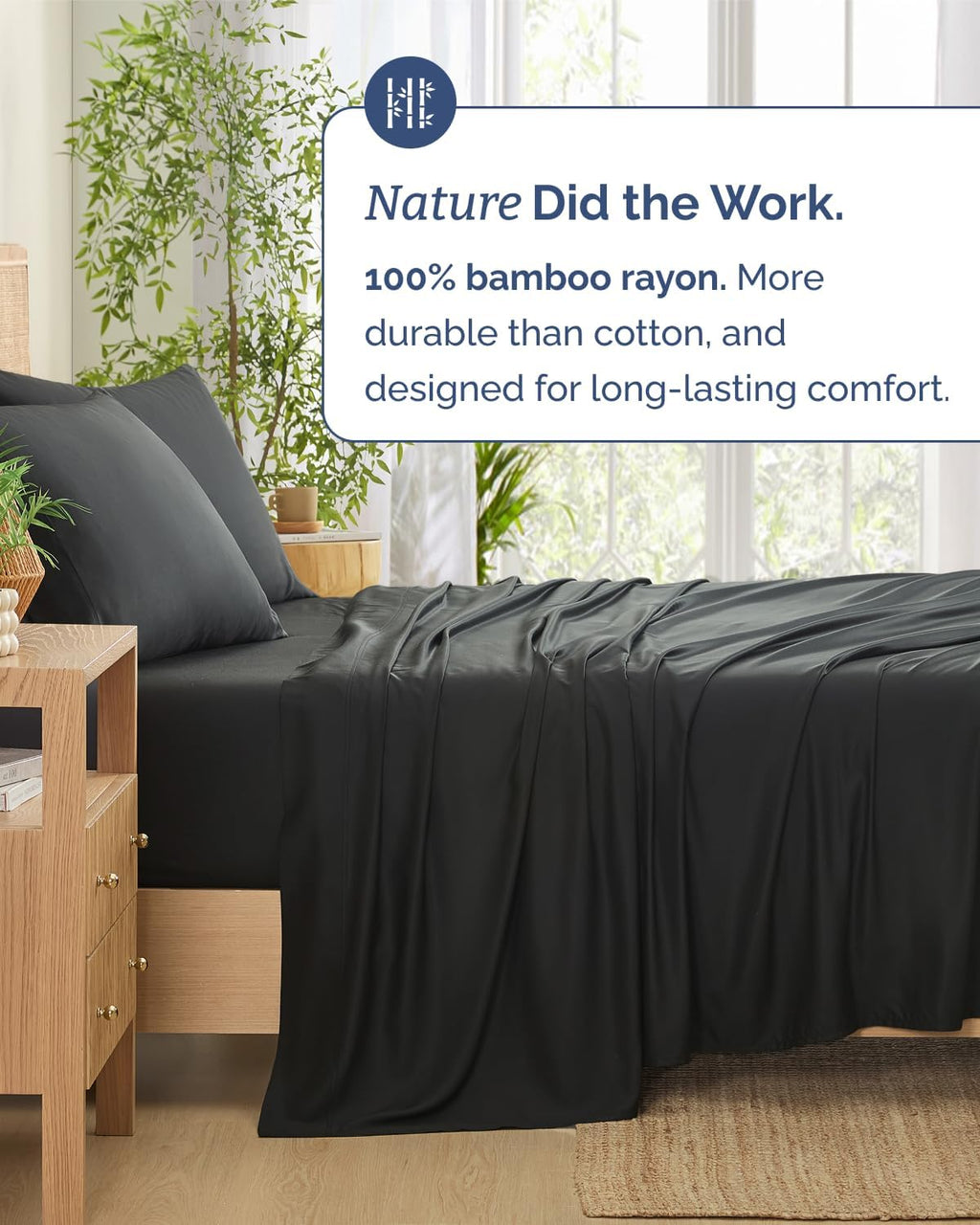 100% Rayon Derived from Bamboo - Bamboo Sheets Queen Size - Black