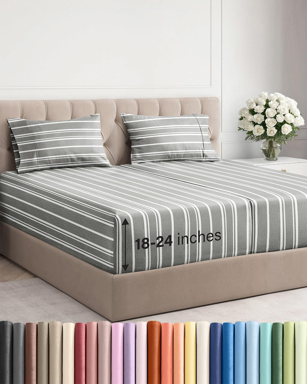 Extra Deep Queen Sheet Set - 4 Piece Breathable Cooling Sheets - Dark Grey