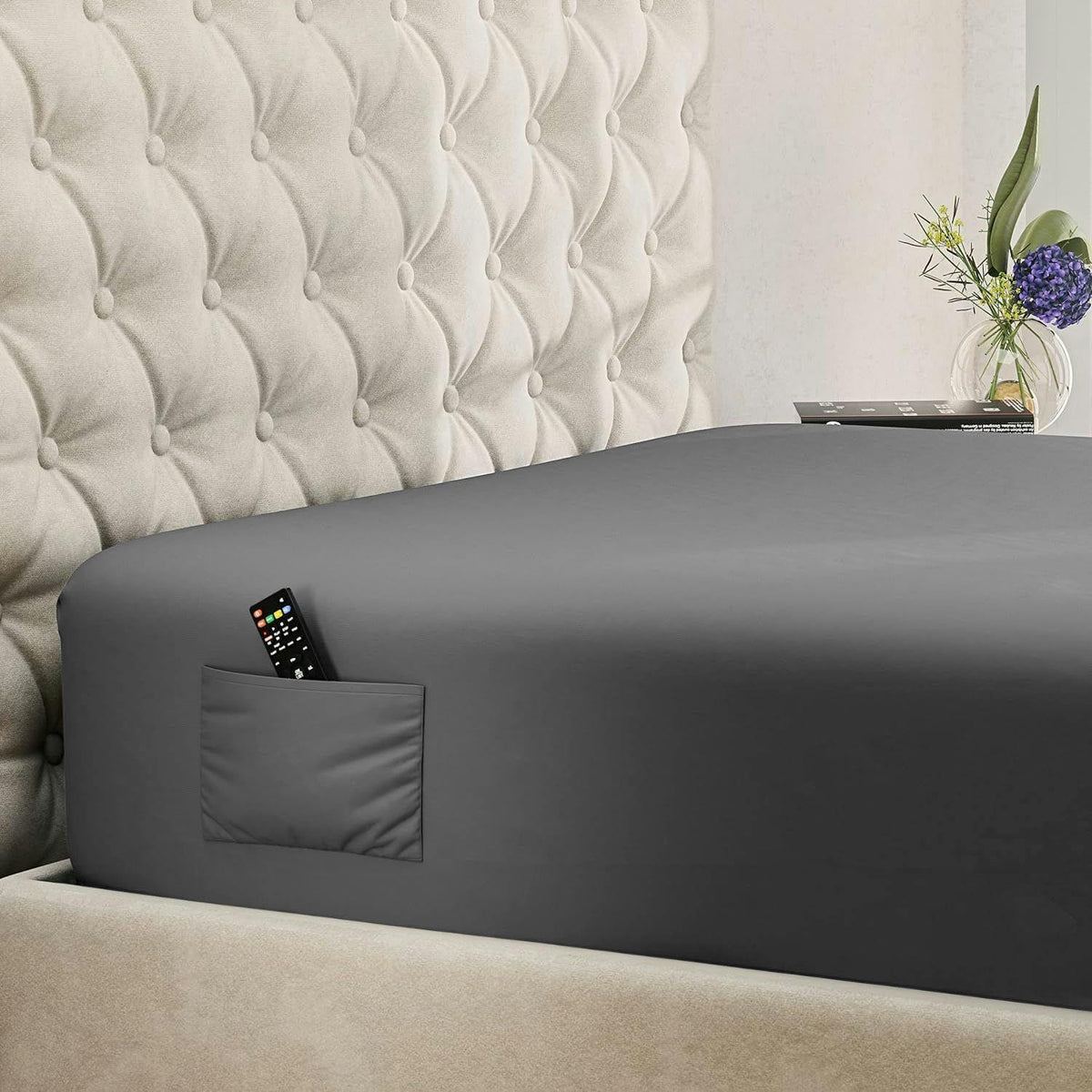 DREAMCARE King Fitted Sheet Only - Extra Deep Pocket Fitted Sheet - Fits up to 21 inch Mattress - Deep Pocket King Sheets - Hotel Luxury - Oeko-Tex Certified Sheets - (Grey)