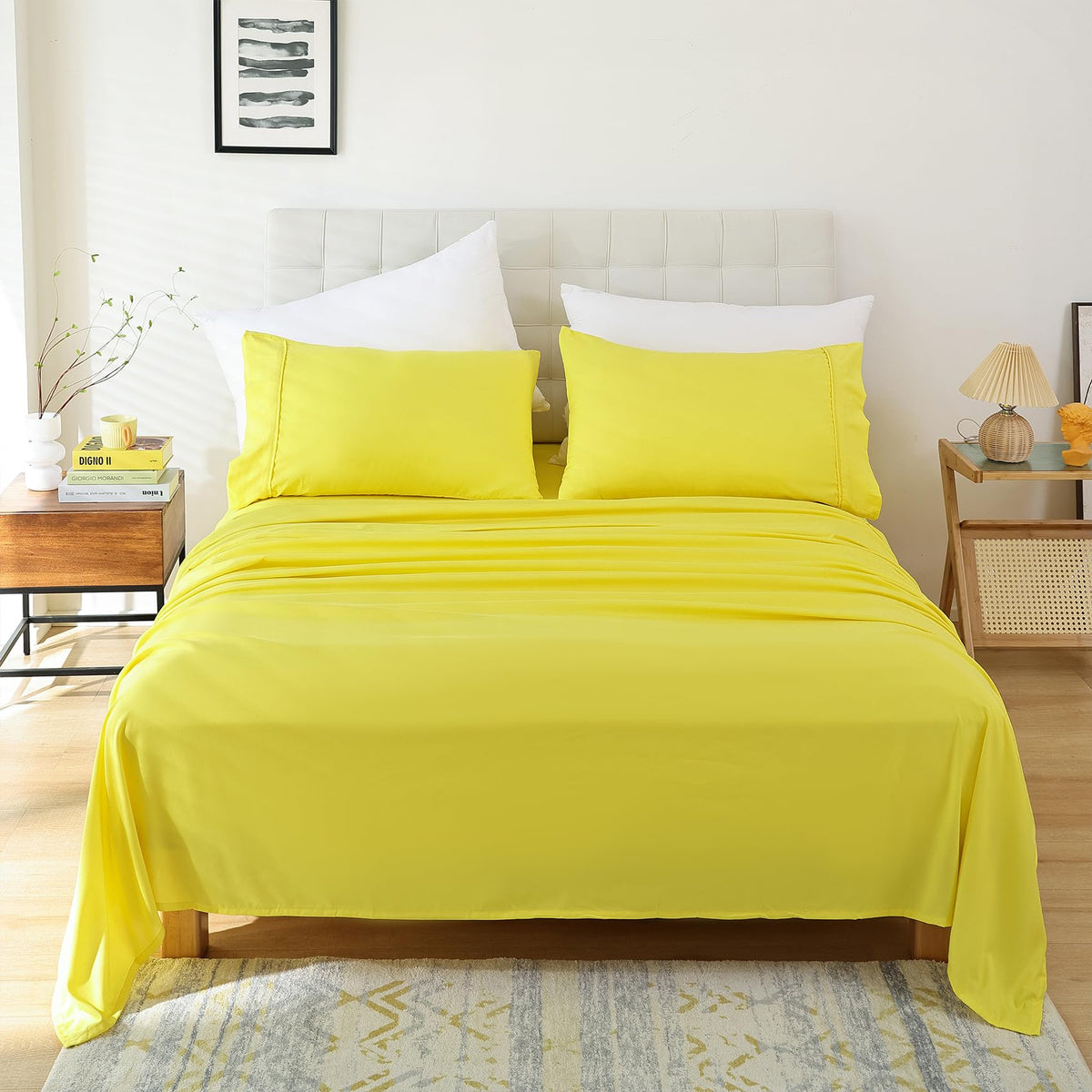 Queen Size Sheet Set, 4 Piece Soft Bed Sheets, Deep Pockets