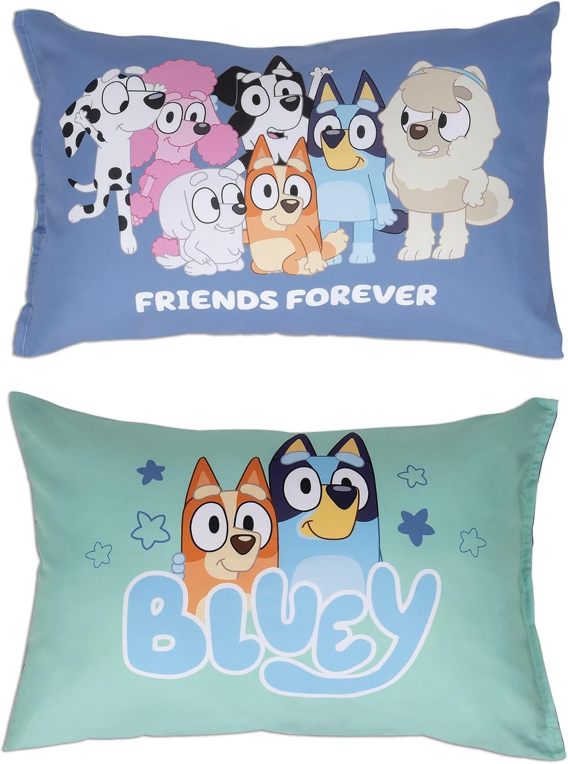 Bluey Sheet Set - Fits Toddler Bed or Crib Mattress - Fitted Sheet and Pillow Case, Green