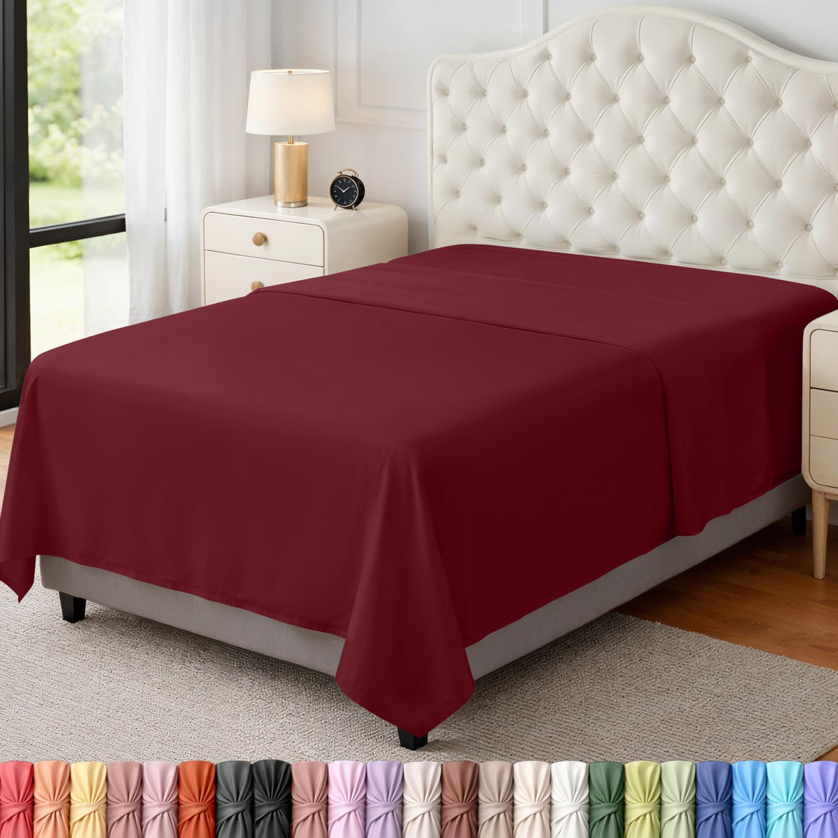 Twin Size Flat Sheet Only, Ultra Soft & Breathable Hotel Sheets, White