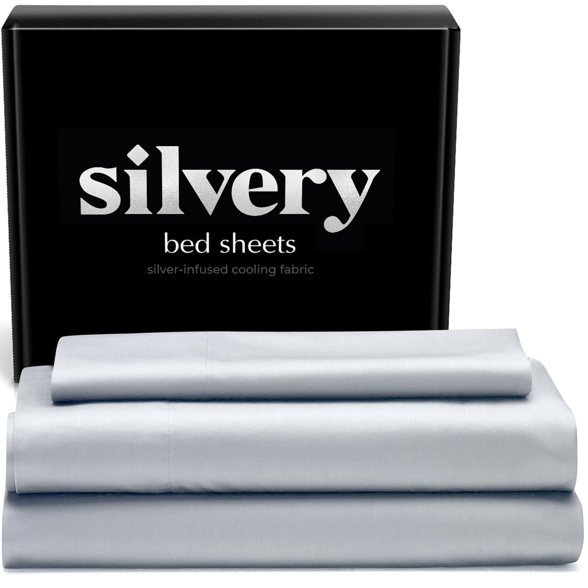 Silvery Silver Infused Ice Blue Bed Sheets Set - Award-Winning Self-Cooling Fabric with Self-Cleaning Silvery Technology that Stays Fresh 3X Longer for Hygienic Sleep