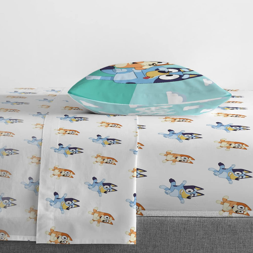 Jay Franco Kids Sheet Set with Fitted, Flat Sheets & Pillow Cover - Ultra-Soft Bedding with Pillowcase for Room Decor, White - Bluey, 3 Piece Toddler