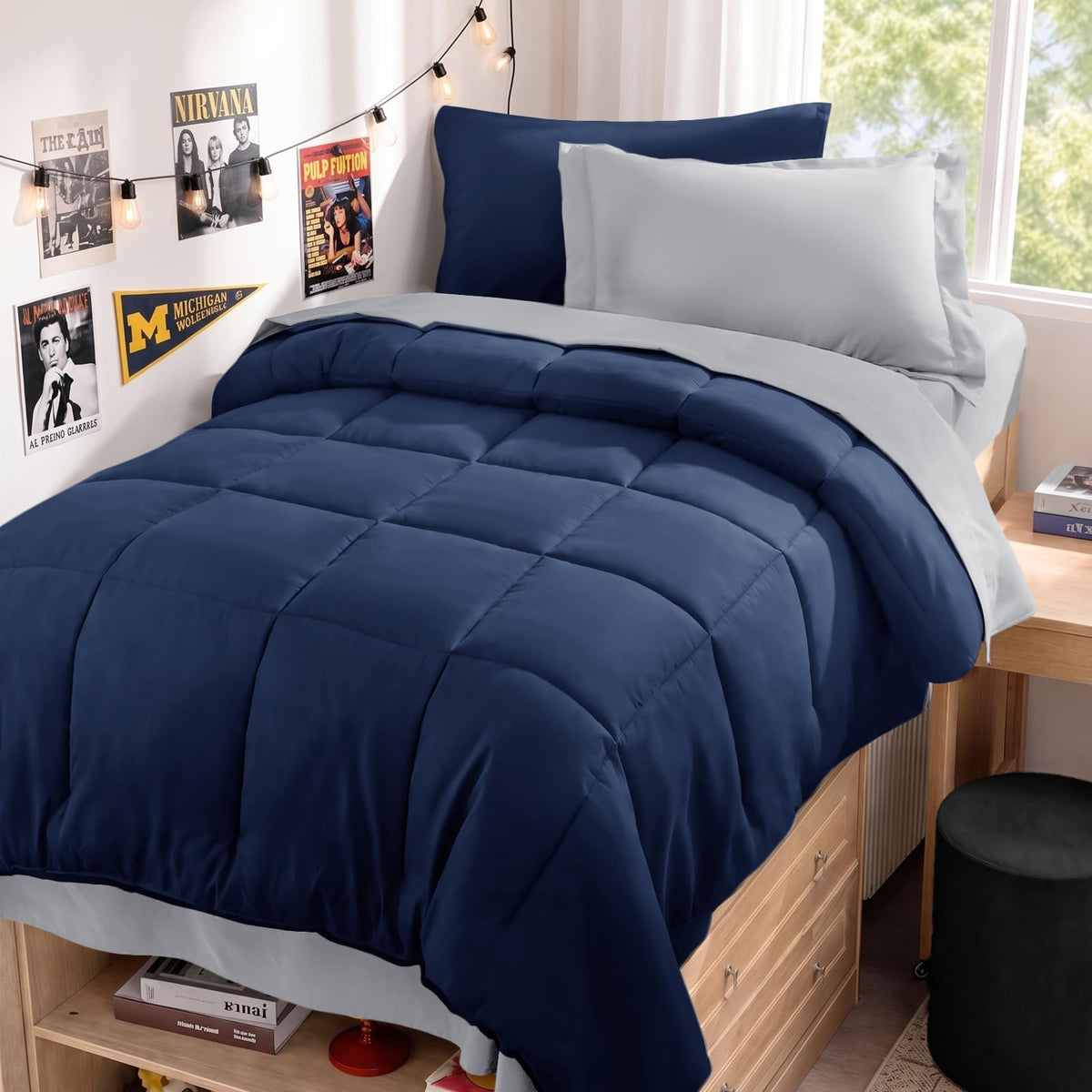 JOLLYVOGUE Queen Comforter Set, Ultra-Soft Bed in a Bag Queen Size 7 Pieces, Oeko-TEX Certified Bedding Set with Down Alternative Comforter, Sheets, Pillowcases & Shams, Black