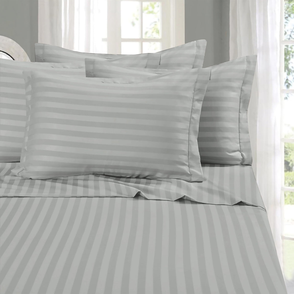 Elegant Comfort Softest and Coziest 6-Piece Sheet Set - 1500 Thread Count Egyptian Quality Luxurious Wrinkle Resistant 6-Piece Damask Stripe Bed Sheet Set, Queen, Camel/Gold