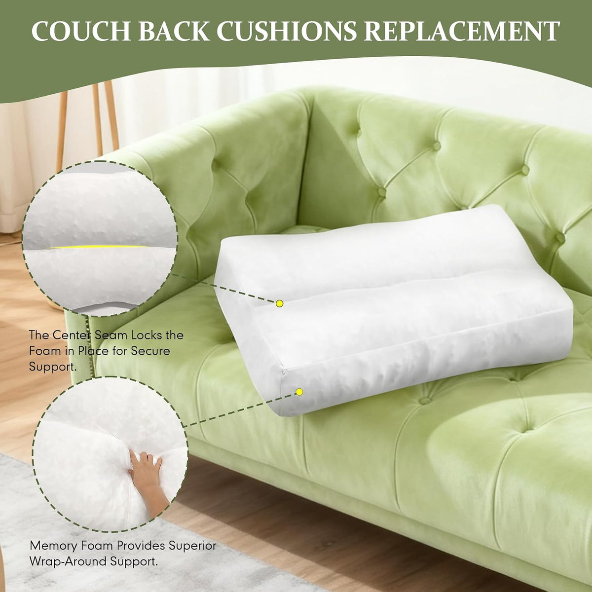 JZHLLA Shredded Foam Sofa Back Cushions Replacement Fluffy Memory Sponge Couch Pillow with Quilted Design 31x18x5 Inch Lumbar Support Pillow for Sofa Bed Floor