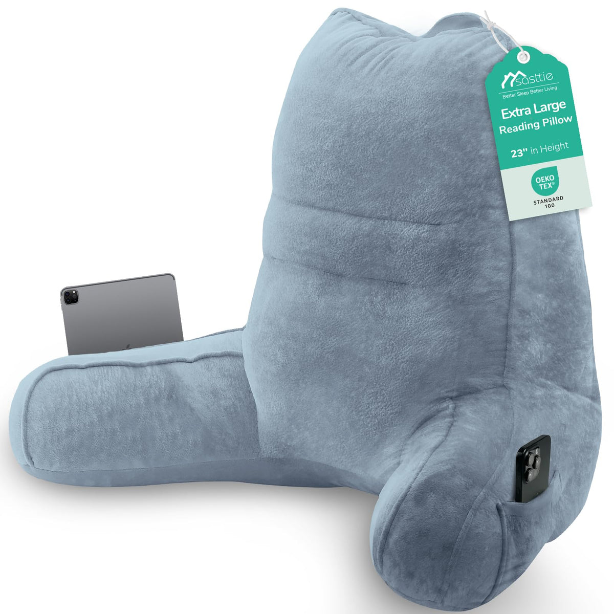 Sasttie Reading Pillow for Bed, Back Pillow for Sitting Up, Dark Grey