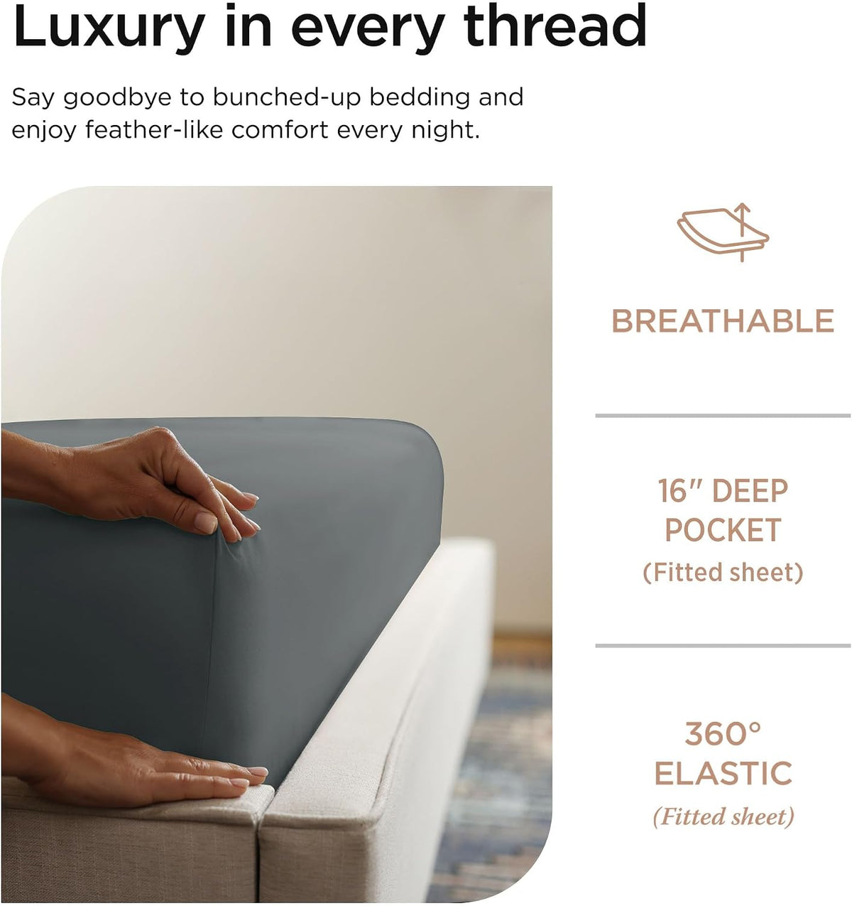 Threadmill 600 Thread Count Cotton Queen Sheet Set, Sateen, Dark Grey