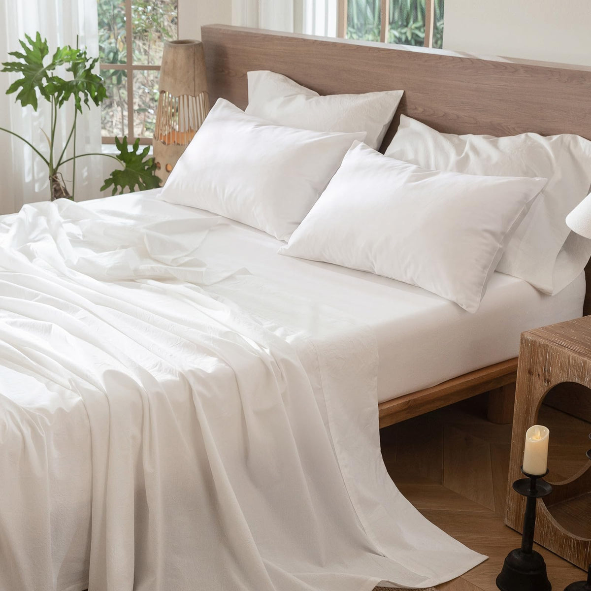 MooMee Sheet Set 100% Washed Cotton Lived-in Extra Deep Pocket King