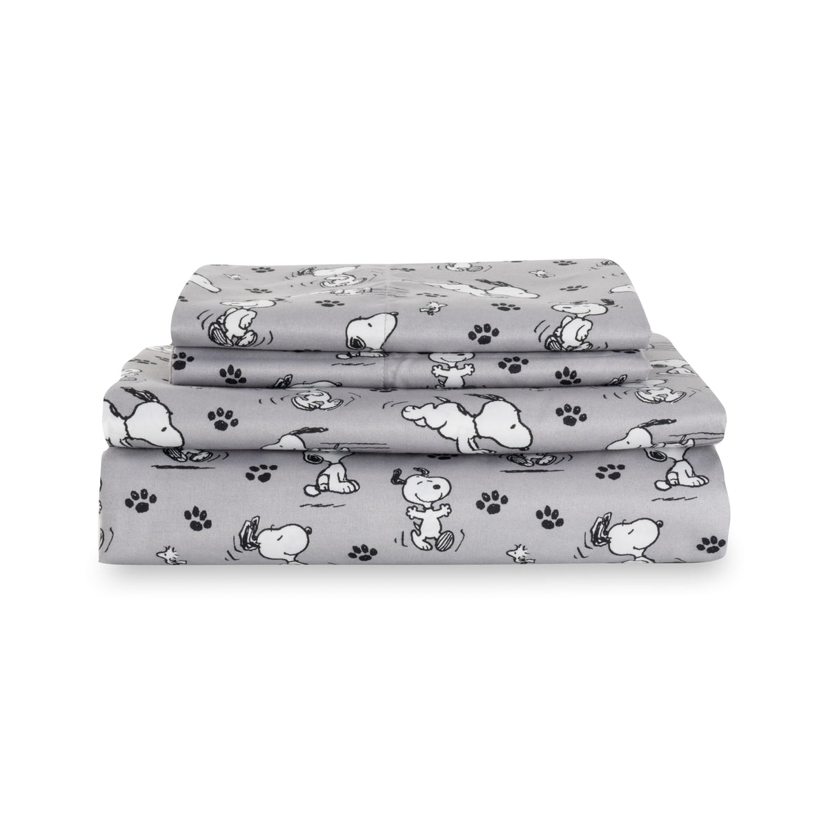 Berkshire Peanuts® Sheet Set Queen Size - 4 Pieces,Cute Character Snoopy Printed Soft Microfiber Bed Sheets,Peanuts Poses and Paws Grey