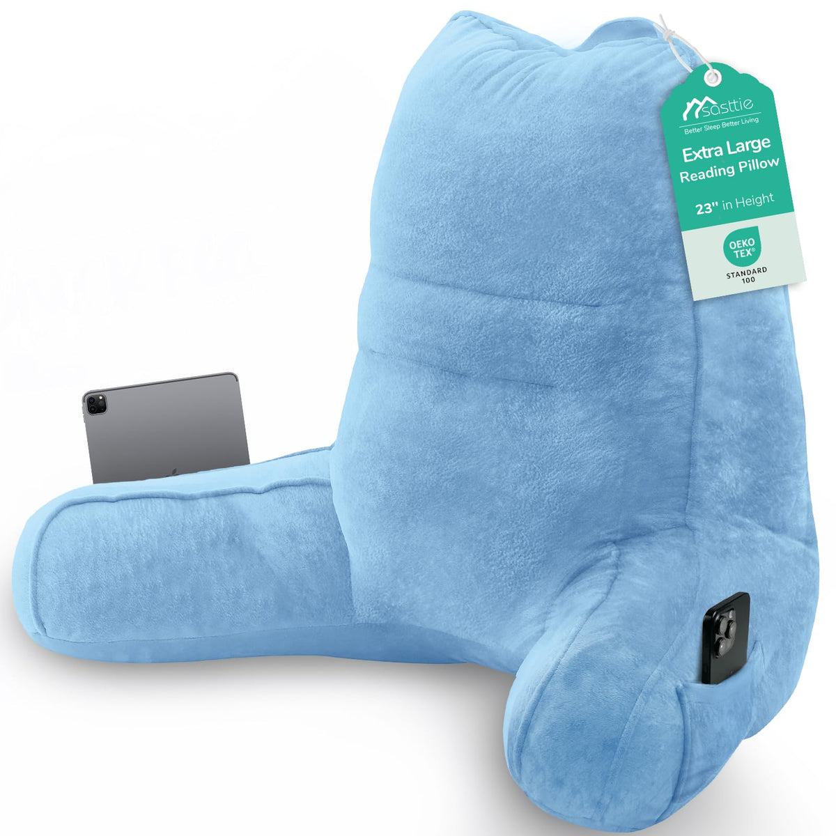 Sasttie Reading Pillow for Bed, Back Pillow for Sitting Up, Dark Grey