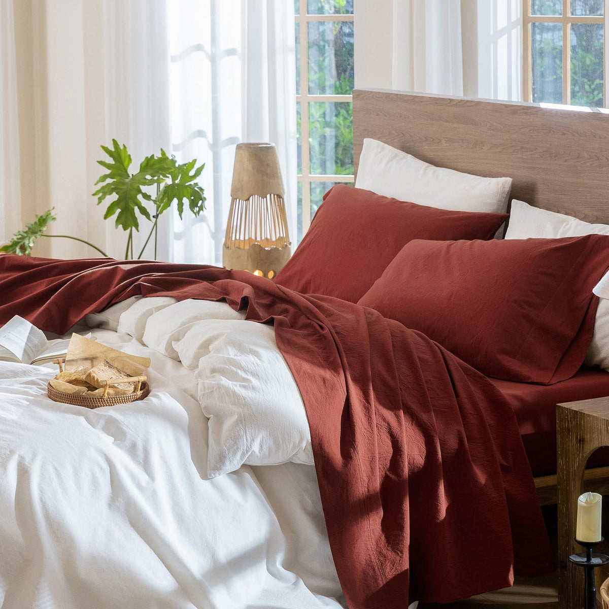 MooMee Sheet Set 100% Washed Cotton Lived-in Extra Deep Pocket King