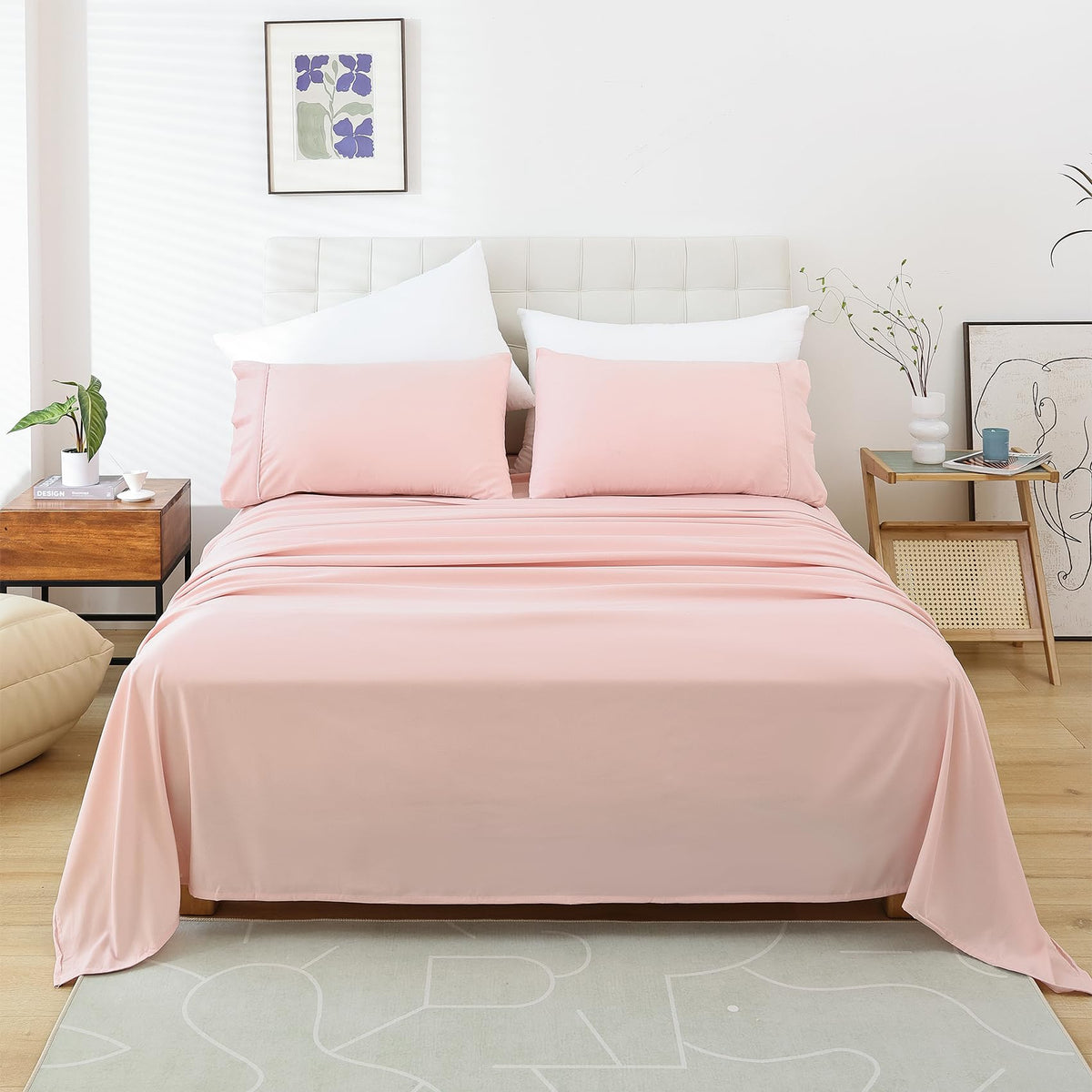 Queen Size Sheet Set, 4 Piece Soft Bed Sheets, Deep Pockets