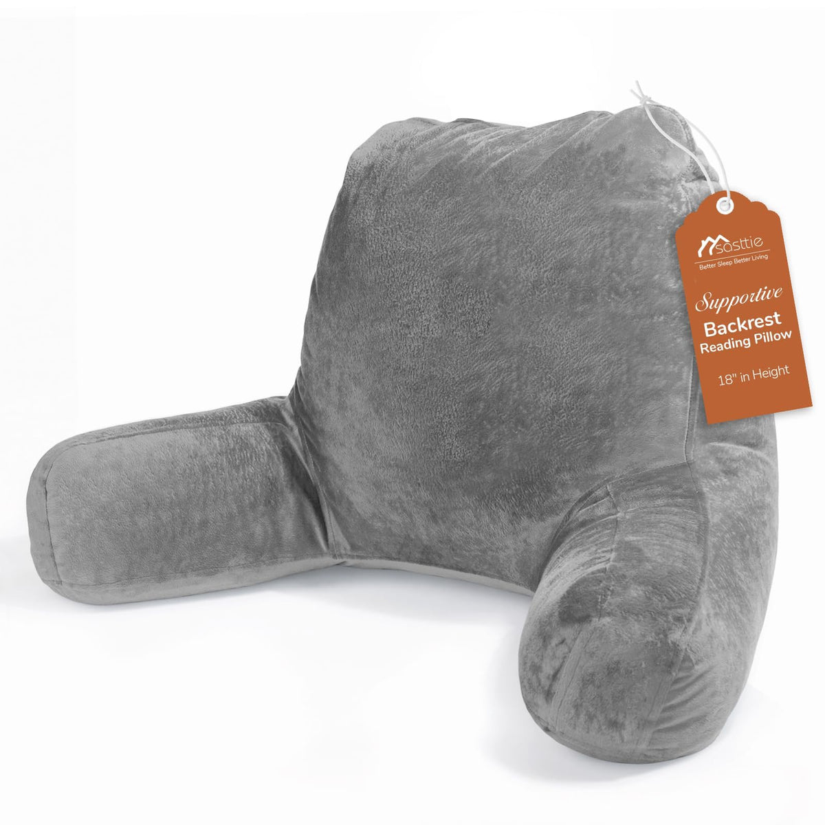 Sasttie Reading Pillow for Bed, Back Pillow for Sitting Up, Dark Grey