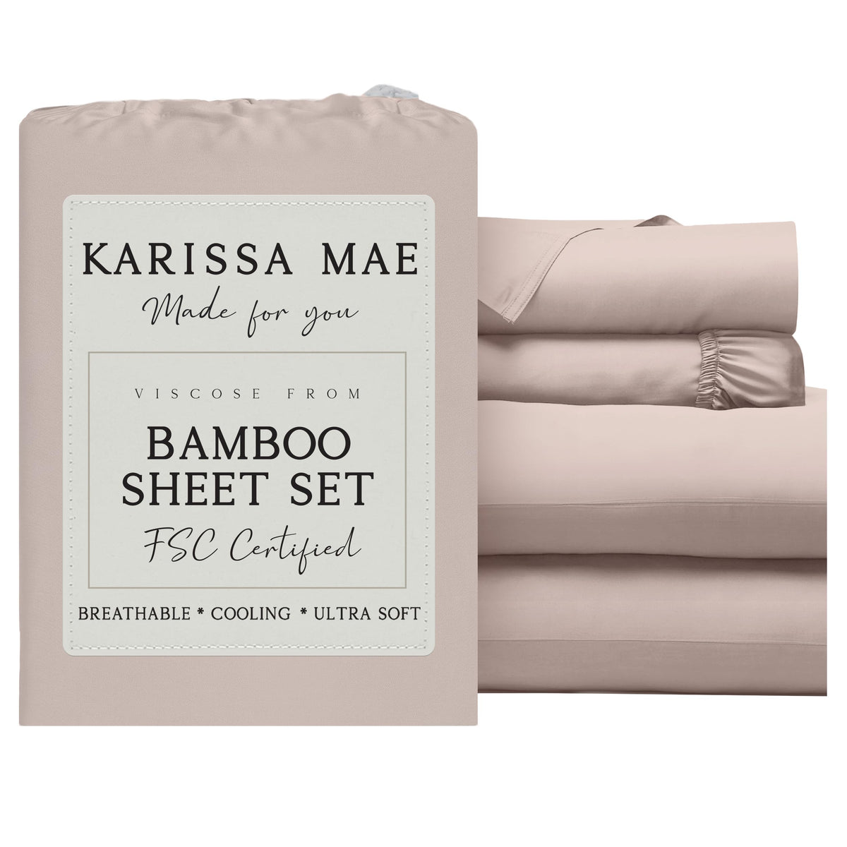 KARISSA MAE 7 Piece Luxury Bamboo Viscose Split King Sheets, FSC Certified