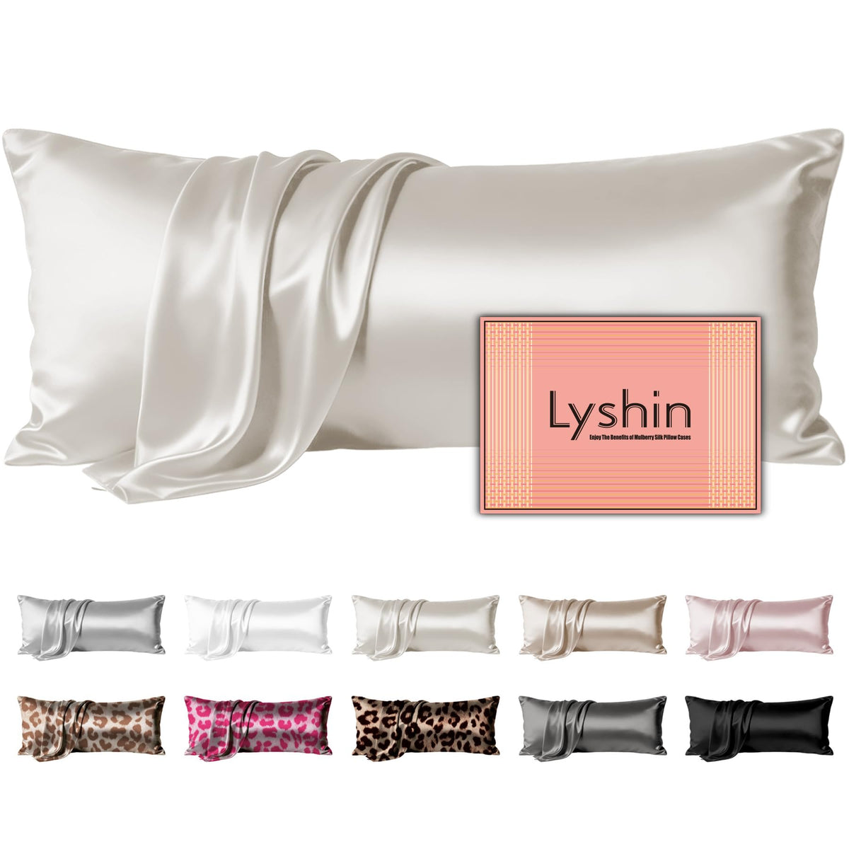 LYSHIN Silk Pillow Cases 2 Pack Standard Size with Zipper, Champagne