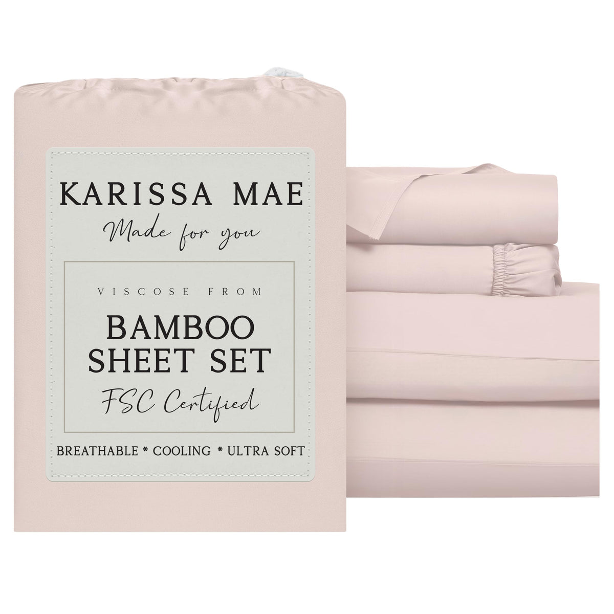 KARISSA MAE 7 Piece Luxury Bamboo Viscose Split King Sheets, FSC Certified