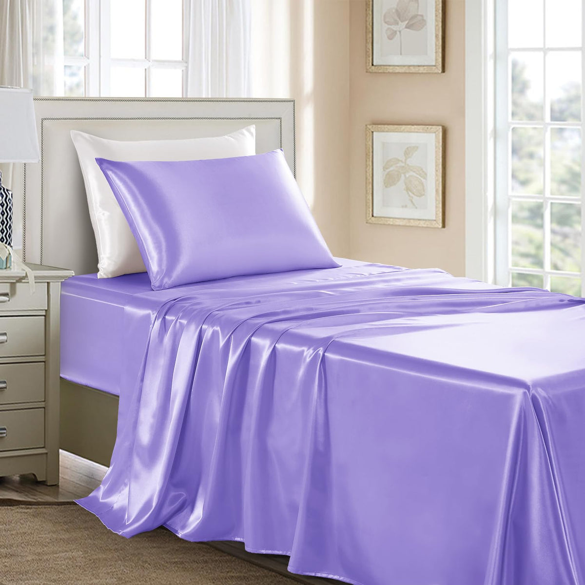 Satin Sheets Full Size - 4 Pieces Luxury Silky Soft Bed Sheets, Wrinkle-Free Black Satin Silk Sheet Set with 1 Deep Pocket Fitted Sheet, 1 Flat Sheet, 2 Pillow Cases