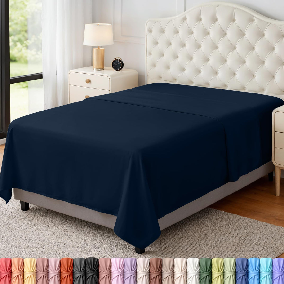 Twin Size Flat Sheet Only, Ultra Soft & Breathable Hotel Sheets, White