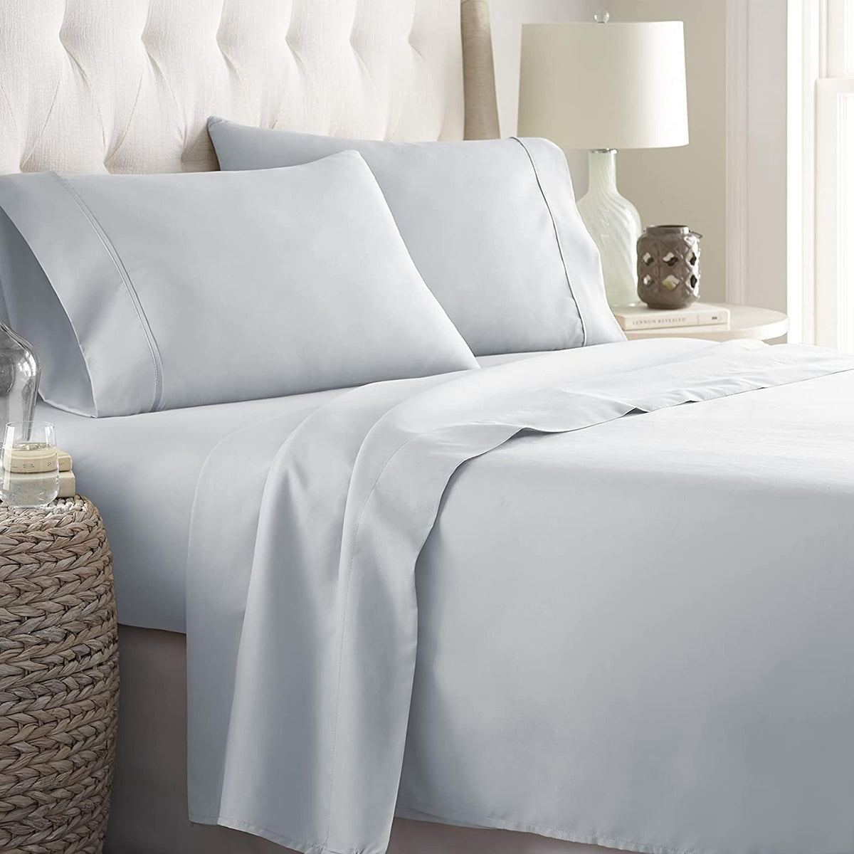 Danjor Linens Bed Sheet Set Queen Size for Hot Sleepers, Hotel Premium Sheets with 4 Pillowcases, Lightweight Brushed Microfiber Deep Pockets, Breathable Cooling 6 Piece Bedding Sets, White