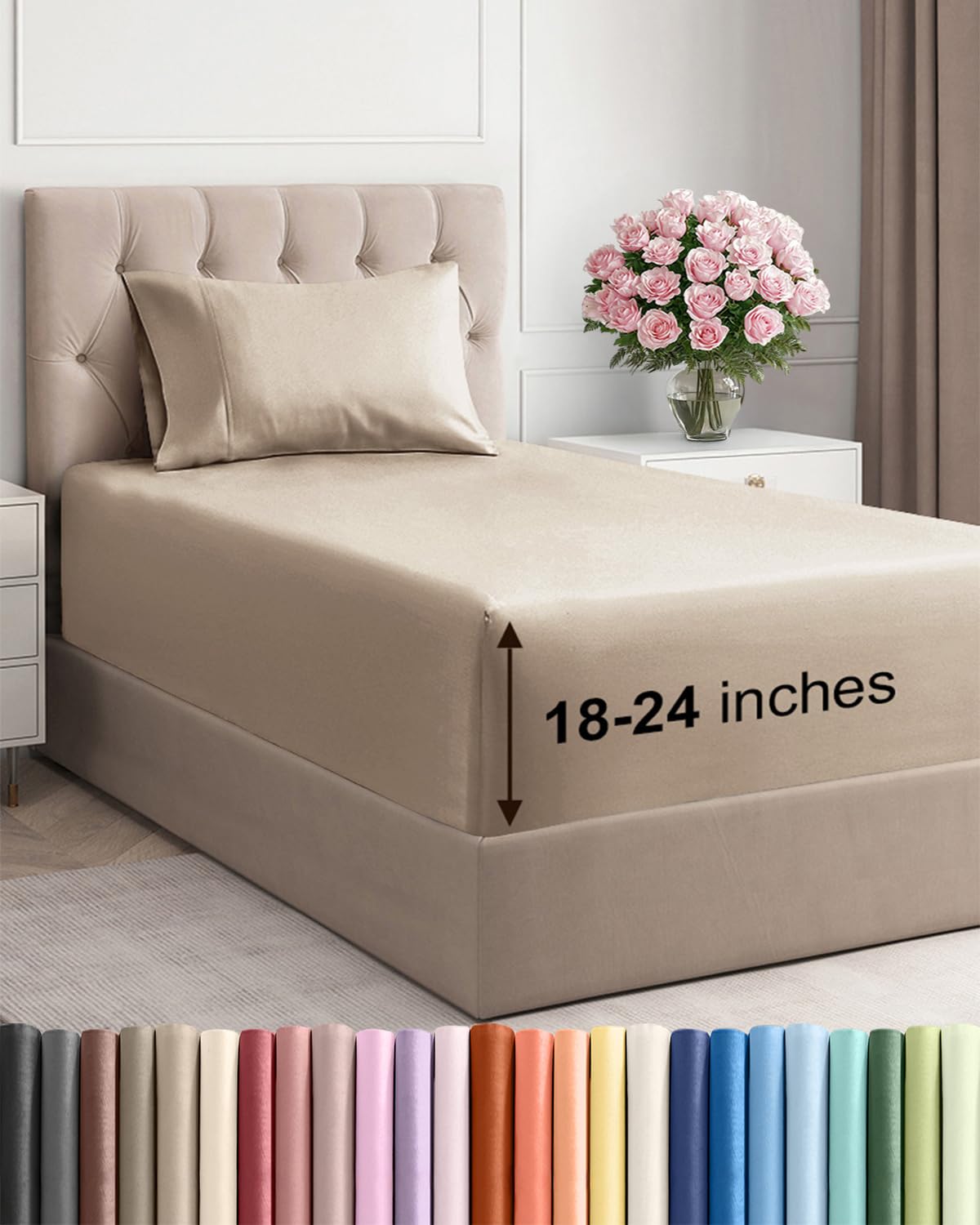 Extra Deep Queen Sheet Set - 4 Piece Breathable Cooling Sheets - Dark Grey