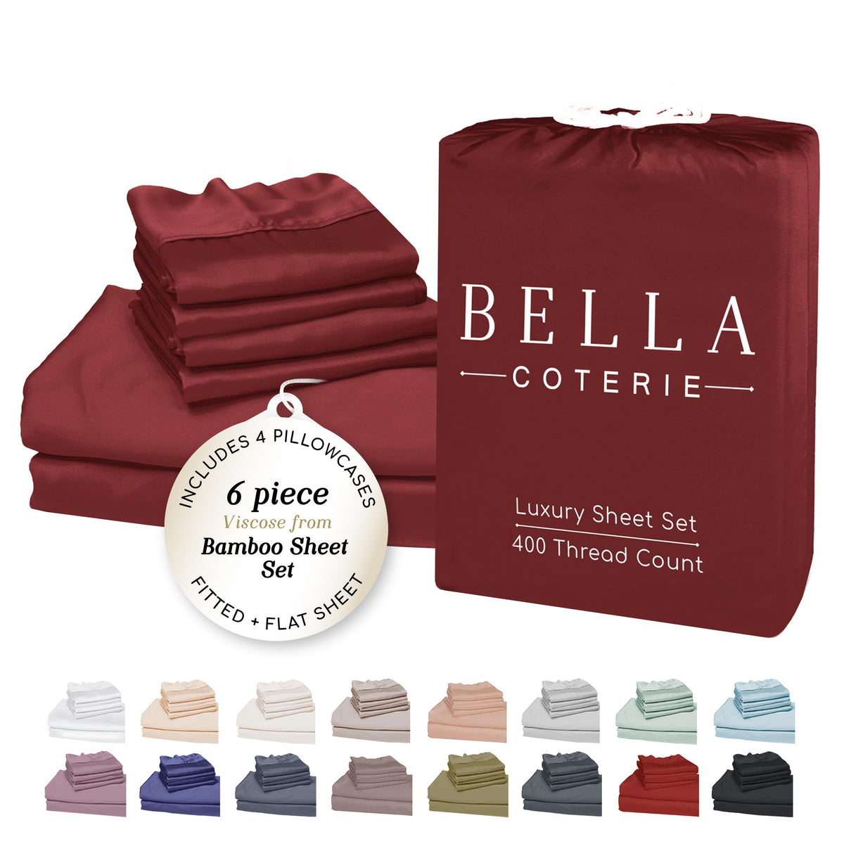 Bella Coterie Luxury Bamboo Viscose Queen Size Sheet Set