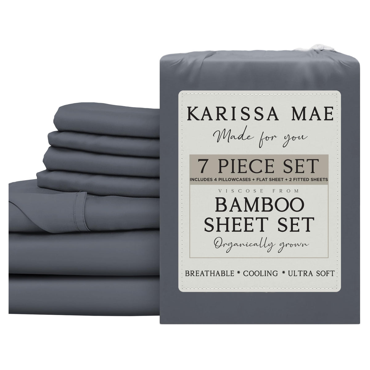 KARISSA MAE 7 Piece Luxury Bamboo Viscose Split King Sheets, FSC Certified